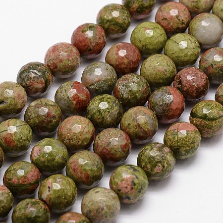 ARRICRAFT Natural Unakite Beads Strands, Faceted, Round, 6mm, Hole: 1mm, about 61pcs/strand, 14.9 inches~15.1 inches