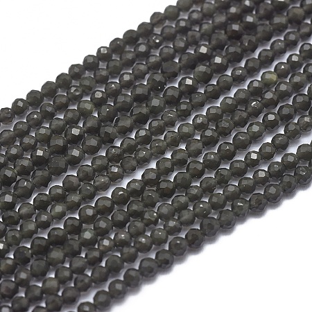 Arricraft Natural Obsidian Beads Strands, Faceted, Round, 2mm, Hole: 0.5mm, about 169pcs/strand, 15.7 inches(40cm)