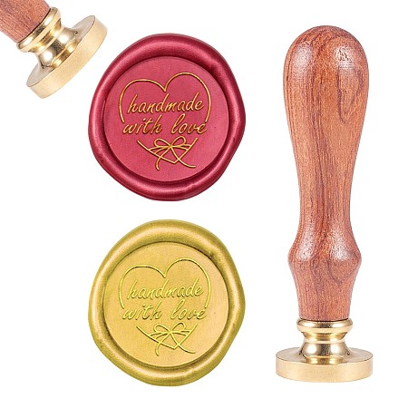CRASPIRE DIY Scrapbook, Brass Wax Seal Stamp, with Natural Rosewood Handle, Heart with Word Handmade with Love Pattern, 25mm