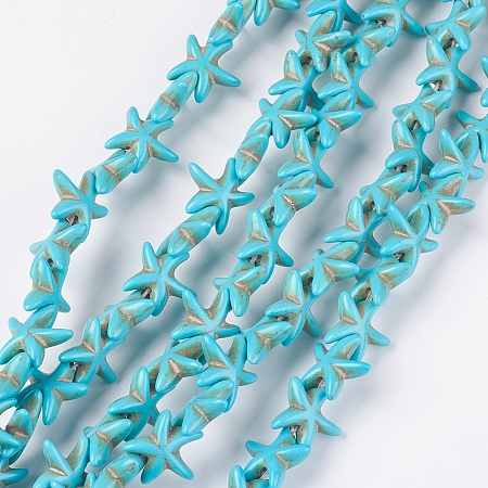Arricraft Synthetic Turquoise Beads Strands, Starfish/Sea Stars, Dyed & Heated, Deep Sky Blue, 14~15x14~15x5mm, Hole: 1.5mm, about 36~38pcs/strand, 14.57 inches~14.96 inches(37~38cm)