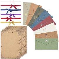 CRASPIRE Vintage Paper and Envelopes Set Including 40 Kraft Writing Stationery Paper 40 Envelopes, 42 Bowknot Polyester Satin Ribbon for Wedding Birthday Party Invitation Card Business Anniversary