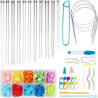 NBEADS 161 Pcs 10 Types Knitting Needle Set, Knitting Sewing Tools with Plastic Stitch Needle Clip Holder Stopper for DIY Braiding Beginner and Professionals