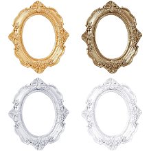 FINGERINSPIRE 4 Pcs Vintage Resin Picture Frame (Oval, 4 Mixed Color, 4.7x3.8 inch), Resin Gold Flower Without Glass Frame for Pictures Embossed Photo Props Wall Decor Accessories