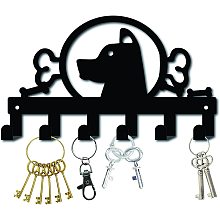 CREATCABIN Metal Key Holder Black Key Hooks Wall Mount Hanger Decor Iron Hanging Organizer Rock Decorative with 6 Hooks Dog Pattern Bone for Front Door Entryway Cabinet Towel 10.6 x 6.3 x 1.5 inches