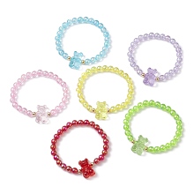 Honeyhandy 6Pcs 6 Color Acrylic Bear Beaded Stretch Bracelets Set for Children, Stackable Bracelets, Mixed Color, Inner Diameter: 2 inch(5cm), 1Pc/color