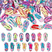 SUNNYCLUE 1 Box 50Pcs Flip Flop Charms Polymer Clay Cabochon Handmade Flower Printed Slipper Ornament Flat Back Cabochons Miniature Flip Flops for Crafts Jewelry Making Scrapbooking Embellishments