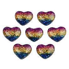 Honeyhandy Resin Cabochons, with Glitter Powder, Heart, Colorful, 13.5x16x4.5mm