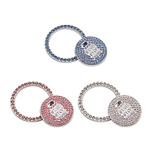 Arricraft 3 Sets 3 Colors Self Adhesive Zinc Alloy with Rhinestone Car Stickers, Crystal Bling Auto Start Engine Ignition Button Knob Ring Silver Sticker, DIY Car Decorations, Flat Round, Mixed Color, 2.95~3.9x0.4~0.25cm, Hole: 2.5x6mm, 1set/color