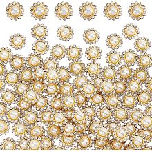 NBEADS 200 Pcs Crystal Pearl Buttons, Flower Claw Cup Rhinestones Gold Flatback Base Shiny Crystals Antique White Flower Faux Pearl Rhinestone Craft Buttons for Jewelry Sewing Supplies