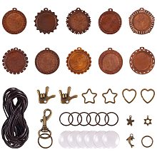 Pandahall Elite 20 Sets Wooden Bezel Pendant Trays and Glass Cabochon Clear Dome with 6 Sets Keychain Clasp, 16pcs Tibetan Charms, 50pcs Jump Rings, 5 Yards Cord for DIY Crafting Photo Jewelry Making