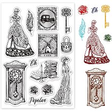 GLOBLELAND Vintage Lady and Clock Silicone Clear Stamps Rose Transparent Stamps for Birthday Valentine's Day Cards Making DIY Scrapbooking Photo Album Decoration Paper Craft