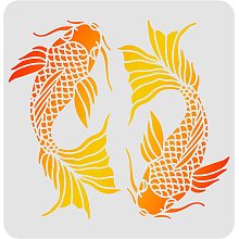 FINGERINSPIRE Koi Drawing Painting Stencils Templates (11.8x11.8inch) Plastic Koi Stencils Decoration Square Carp Stencils for Painting on Wood, Floor, Wall and Fabric