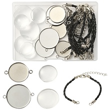 Honeyhandy DIY Blank Dome Link Bracelet Making Kit, Including PU Leather Cord Bracelet Making, Flat Round 304 Stainless Steel Cabochon Connector Settings, Glass Cabochons, Stainless Steel Color, 18Pcs/box