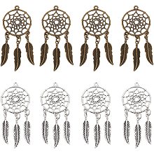 NBEADS 16 Pcs Dream Catcher Charms, Tibetan Style Native American Jewelry Supplies, Tribal Feather Beads Charms for Necklace Bracelet Earring Making Western jewelry