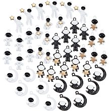 SUNNYCLUE 1 Box 48Pcs 8 Styles Astronaut Charm Alloy Space Galaxy Theme Spaceman Moon Stars 3D Pendants Bulk Baking Painted for Jewelry Making Charms DIY Earrings Necklaces Bracelets Findings