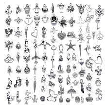 100Pcs 100 Style Tibetan Style Alloy Pendants, One Hundred Shapes, Antique Silver, 4~29x4~29x1~8mm, 1pc/style