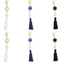 CHGCRAFT 6Pcs 3Colors Flower Cotton Thread Tassel Natural Pearl Beads Pendant Alloy Glass Links with 304 Stainless Steel Lobster Claw Clasps, Mixed Color