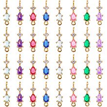 SUPERFINDINGS 32Pcs 8 Colors Teardrop Cubic Zirconia Links Connectors Light Gold CZ Micro Pave Links 17x3mm Flower Glass Gemstone Links Charms for Bracelets Charm Bead Jewelry Making, Hole: 1.5mm