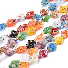 Honeyhandy Rhombus Handmade Millefiori Glass Beads, Mixed Color, 13~14x10x3.5mm, Hole: 0.5mm, about 27pcs/strand, 13.3 inch