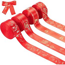 NBEADS 40 Yards 4 Styles Red Festive Ribbons, 1" Wide Chinese Lunar New Year Theme Ribbons Single Face Polyester Ribbons Gift Wrapping Ribbons for Home Wedding Party Gift Decoration