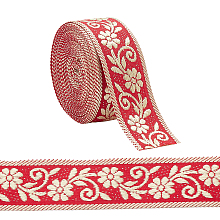 AHANDMAKER 5 Yards 1.2inch Fabric Embroidered Trim, Vintage Jacquard Ribbon Metallic Gold Floral Sewing Woven Trim Emobridered Woven Ribbon Fabric Embroidered Trim décor for Sewing Crafts Making, Red