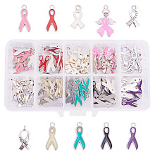 PandaHall Elite 60 Pcs Alloy Ribbon Pendants Enamel Awareness Dangle Charms Beads 10 Styles Jewelry Making Mixed Colors