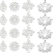 DICOSMETIC 16pcs 4 Styles 201 Stainless Steel Plant Charms Hollow Leaf Pendants Tree of Life Charms Lotus Charms Flower Pendants for Jewelry Making DIY Crafts Findings