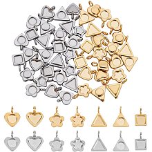 UNICRAFTALE About 56pcs 7 Styles 2 Colors Stainless Steel Pendant Cabochon Settings About 3.5-5mm Long Trays Heart/Flower/Star/Triangle/Square Shape Bezel Pendant Blanks Settings