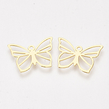 Honeyhandy Brass Charms, Butterfly, Nickel Free, Real 18K Gold Plated, 11x15x0.3mm, Hole: 1mm