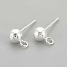 Honeyhandy 925 Sterling Silver Stud Earring Findings, Carved 925, Silver, 14mm, Hole: 1.5mm, Pin: 0.7mm