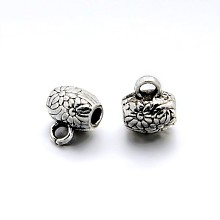 Honeyhandy Tibetan Style Alloy Barrel Carved Flower Bail Beads Tube Bails, Loop Bails , Antique Silver, 10x8x7mm, Hole: 2mm