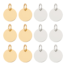 SUPERFINDINGS Brass Stamping Blank Tag Charms, Nickel Free, Flat Round, 12x0.25mm, Hole: 4mm, Golden & Silver, 12x0.25mm, Hole: 4mm, 2 colors, 50pcs/color, 100pcs/box