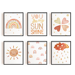 SUPERDANT 6 PCS/Set Unframed Canvas Prints You Are My Sunshine Canvas Wall Art Art Print Heart Rainbow Nursery Wall Art Boho Wall Art Prints Sunshine Nursery Decor for Living Room Bedroom Nursery