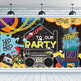 FINGERINSPIRE Polyester Hanging Banner Sign, Rectangle with Word, Party Decoration Supplies Celebration Backdrop, Hip Hop Theme, Colorful, 110x185cm