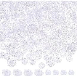 NBEADS 200 Pairs 2 Styles Resin Clear Snap Fasteners Buttons, 在Transparent Round Press Buttons Invisible Sewing on Snaps for Bags, Shirts, Clothing, DIY Craft