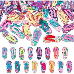 SUNNYCLUE 1 Box 50Pcs Flip Flop Charms Polymer Clay Cabochon Handmade Flower Printed Slipper Ornament Flat Back Cabochons Miniature Flip Flops for Crafts Jewelry Making Scrapbooking Embellishments