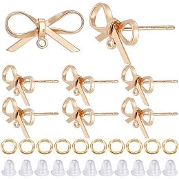 CREATCABIN 1 Box 12Pcs 18K Gold Plated Brass Bowknot Stud Earrings Stud Earring Findings Bow Tie Studs Earring Posts with Hole Horizontal Loops Ear Nuts for DIY Jewelry Making, 0.4x0.6 in