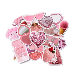 Honeyhandy Cartoon Paper Stickers Set, Adhesive Label Stickers, for Suitcase, Planner and Refigerator Decor, Pink, 2.5~7.3x3.1~7.5x0.02cm, 50pcs/bag