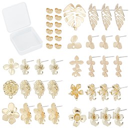 SUNNYCLUE Alloy & Iron & Stud Earring Findings, with Loop and Steel Pin, 40 Pcs 304 Stainless Steel Ear Nuts, Flower, Mixed Color, 72pcs/box