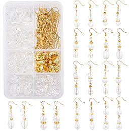 SUNNYCLUE 1 Box DIY 10 Pairs Clear Glass Earrings Jewelry Making Kit Transparent Glass Beads Plastic Spacer Beads with Brass Earring Hooks for DIY Glass Dangle Earrings Making