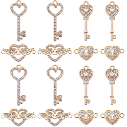 SUNNYCLUE DIY Jewelry Making Finding Kit, Including Alloy Crystal Rhinestone Connector Charms & Pendants, Heart Padlock & Skeleton Key, Light Gold, 12~33x11~27.5x2~2.5mm, Hole: 1.6~2mm, 40Pcs/box