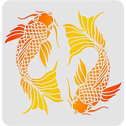 FINGERINSPIRE Koi Drawing Painting Stencils Templates (11.8x11.8inch) Plastic Koi Stencils Decoration Square Carp Stencils for Painting on Wood, Floor, Wall and Fabric