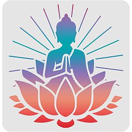 FINGERINSPIRE Buddha Stencils for Crafts 11.8x11.8 inch Buddha Painting Stencil Reusable Lotus Stencil Buddha Stencils Template for Painting on Wood, Floor, Wall, Fabric