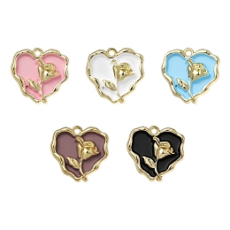 Honeyhandy 5Pcs Rack Plating Alloy Enamel Pendants, Cadmium Free & Lead Free, Heart with Rose, Mixed Color, 20x21x4mm, Hole: 1.8mm