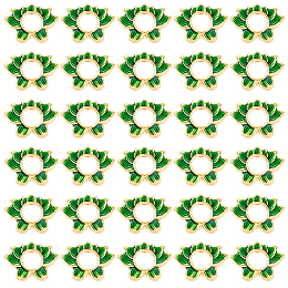 DICOSMETIC 30Pcs Alloy Enamel Bead Frame, Lotus Flower, Green, Golden, 14x19x4mm, Hole: 1.6mm, Inner: 6mm