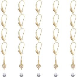 DICOSMETIC 20Pcs Brass Earring Hooks Tiny Heart Shape CZ Earring Hooks with Vertical Loops 18K Gold Plated Earrings with 50Pcs Plastic Ear Nuts for DIY Earring Making, Hole: 1mm