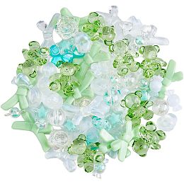 SUPERFINDINGS 144Pcs 18 Style Spring Acrylic Bead Light Green Bowknot Bead Clear Flower Bracelet Bead Heart Necklace Bead DIY Bear Bead for Jewelry Making Craft Birthday Gift Hole: 1-3mm