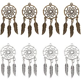 NBEADS 16 Pcs Dream Catcher Charms, Tibetan Style Native American Jewelry Supplies, Tribal Feather Beads Charms for Necklace Bracelet Earring Making Western jewelry
