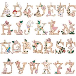 SUNNYCLUE 1 Box 26Pcs Enamel Letter Charms Gold Alphabet Charms Metal Alloy Initial Flower Printed Floral A-Z Charm for Jewelry Making Charms Women DIY Necklaces Earrings Bracelets Craftings Supplies