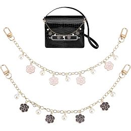 WADORN 2 Colors Flower Pendants Purse Chain Strap Extender, 11.8-12.7 Inch Handbag Replacement Strap Clutches Charms Chain with Buckles for Wallet Satchel Shoulder Crossbody Bag Decorative Chain